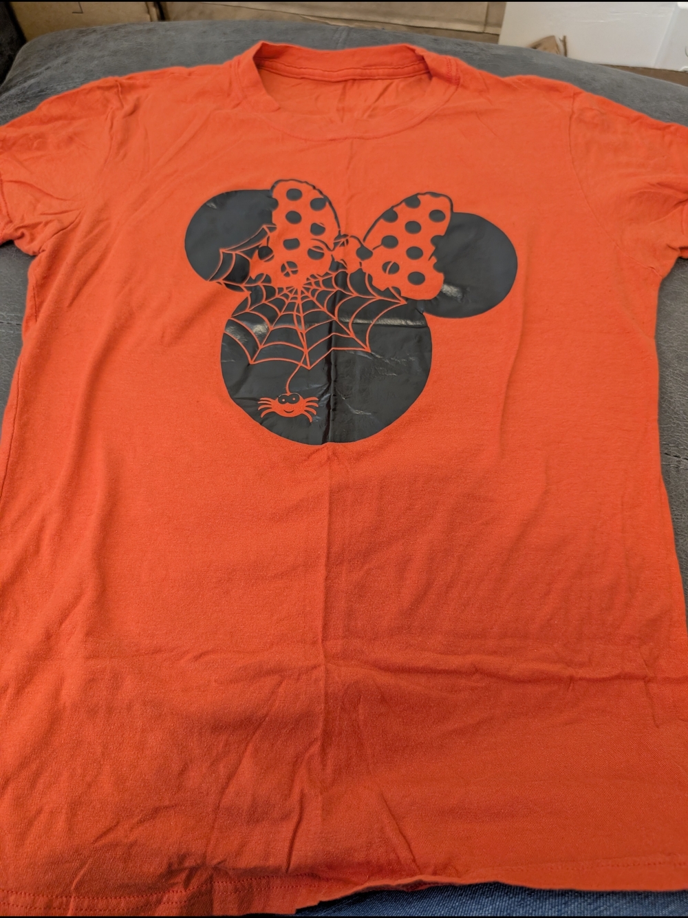 Women's Orange Minnie Mouse Spiderweb Graphic Tee